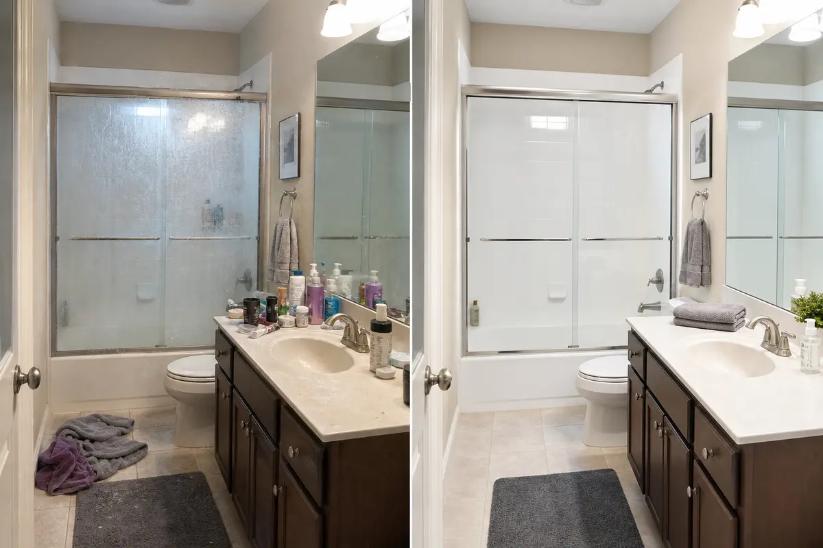 Bathroom before and after professional cleaning