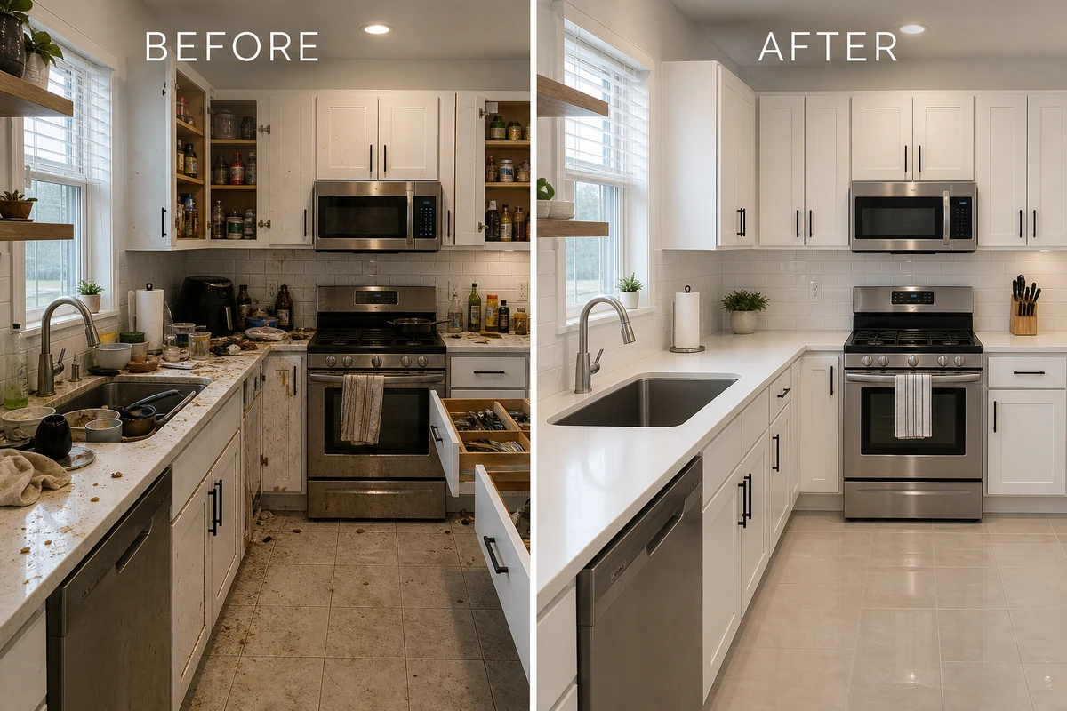 Kitchen before and after professional cleaning